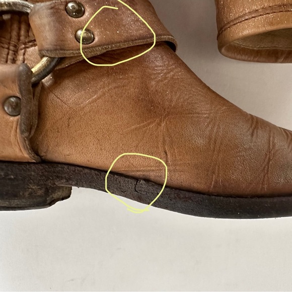 FRYE PHILIP HARNESS DISTRESSED SHORT BOOTIES IN RARE CAMEL TAN #76870. Sz 5.5 - Picture 16 of 16